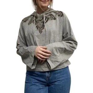 Love Sam Beaded Gray Cropped Hoodie